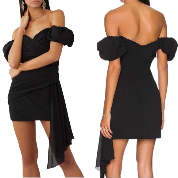 Ronny Kobo Diana Sweetheart Neckline Short Puff Sleeve Cocktail Black Mini Dress - Picture 3 of 9